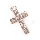 Rhinestone Cross Pendant Looped Top - Pink Stone