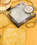 Fleur de lis design glass coaster  set favors